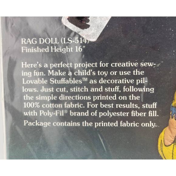 Vintage NEW Loveable Stuffables Rag Doll 16"‎ Printed Doll Fabric Sewing Pillow - Picture 3 of 3
